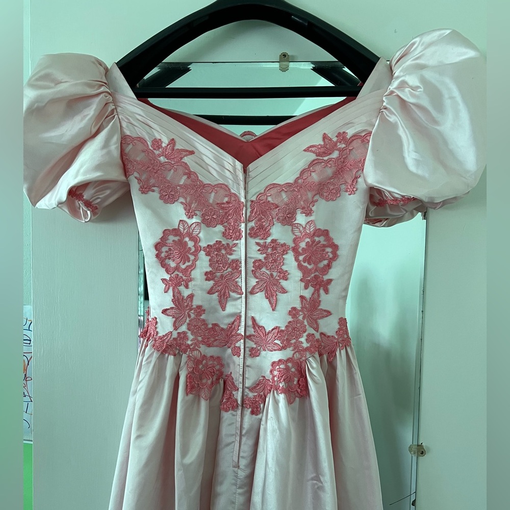 Retro 80s Puff Sleeve Satin Embellished Dress- Glinda costume, Princess, Barbie - Picture 9 of 11